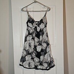Derek Heart Black Gray Sleeveless Midi Skater Dress Cotton Bead Accent Size M